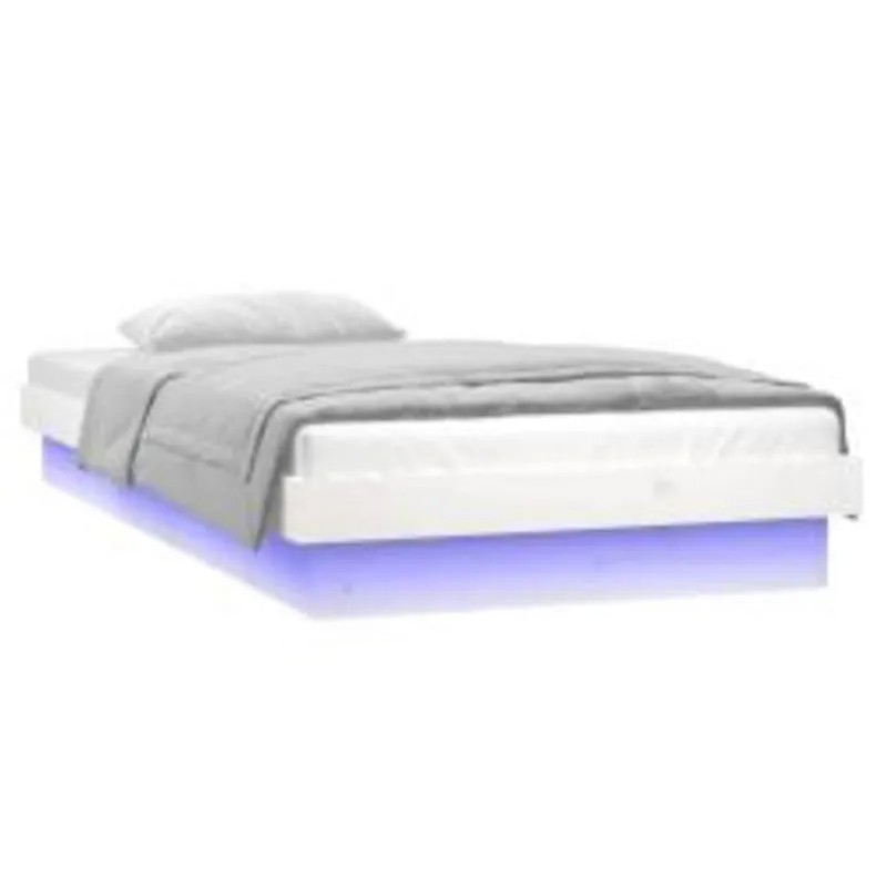 Lovos rėmas su LED, baltos spalvos, 90x200cm, medienos masyvas