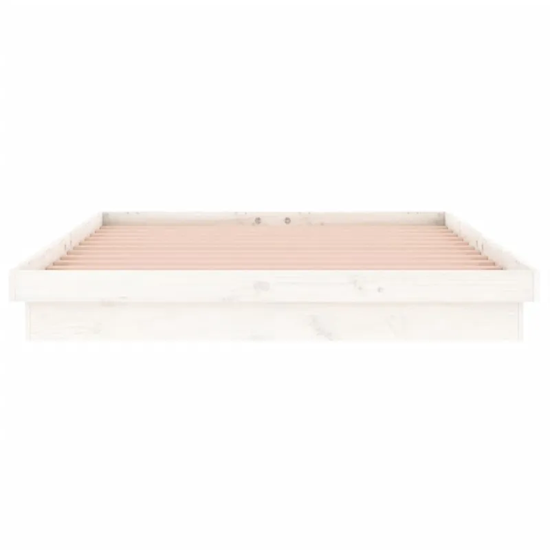 Lovos rėmas su LED, baltos spalvos, 140x190cm, medienos masyvas