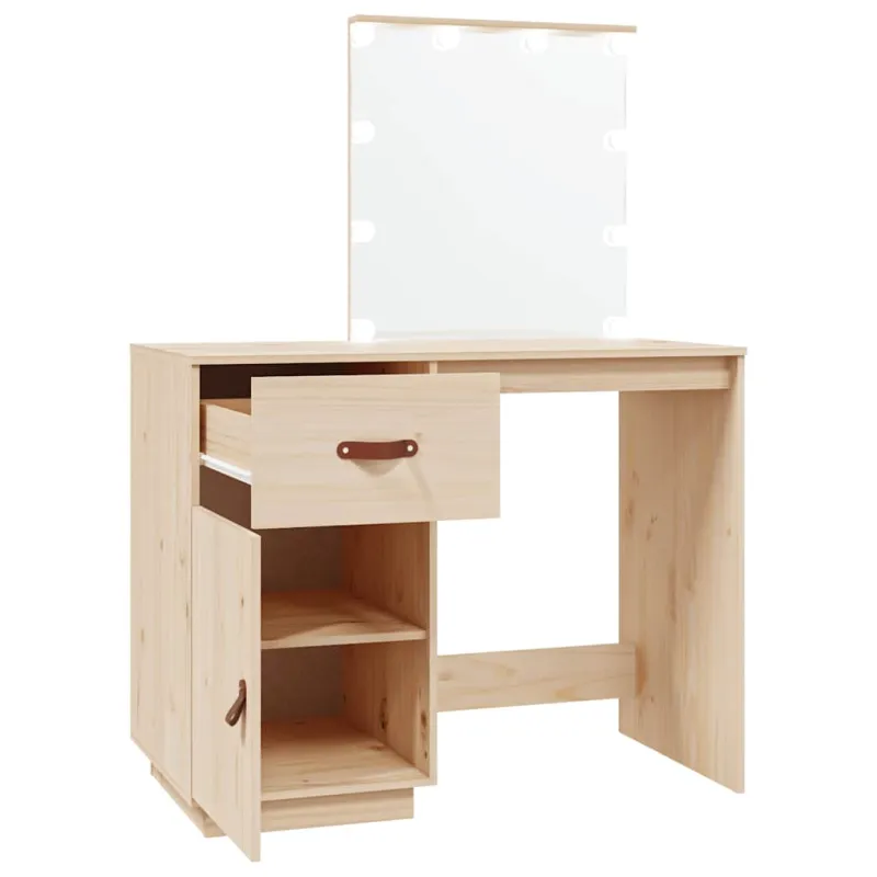 Kosmetinis staliukas su LED, 95x50x133,5cm, pušies masyvas