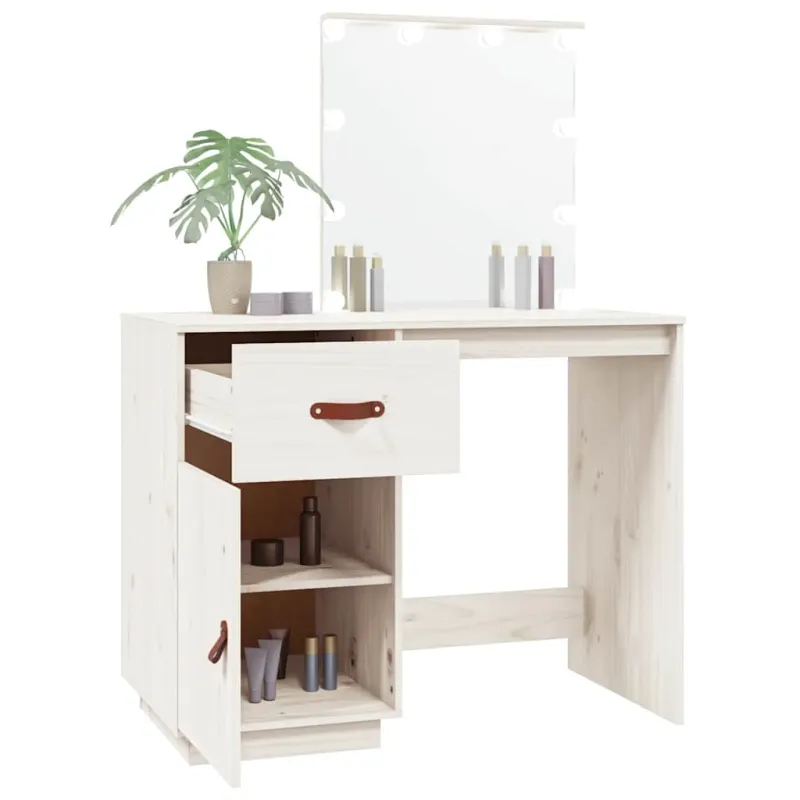 Kosmetinis staliukas su LED, baltas, 95x50x133,5cm, pušis