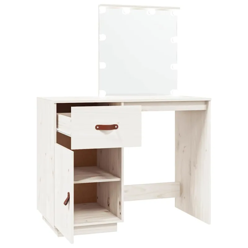 Kosmetinis staliukas su LED, baltas, 95x50x133,5cm, pušis