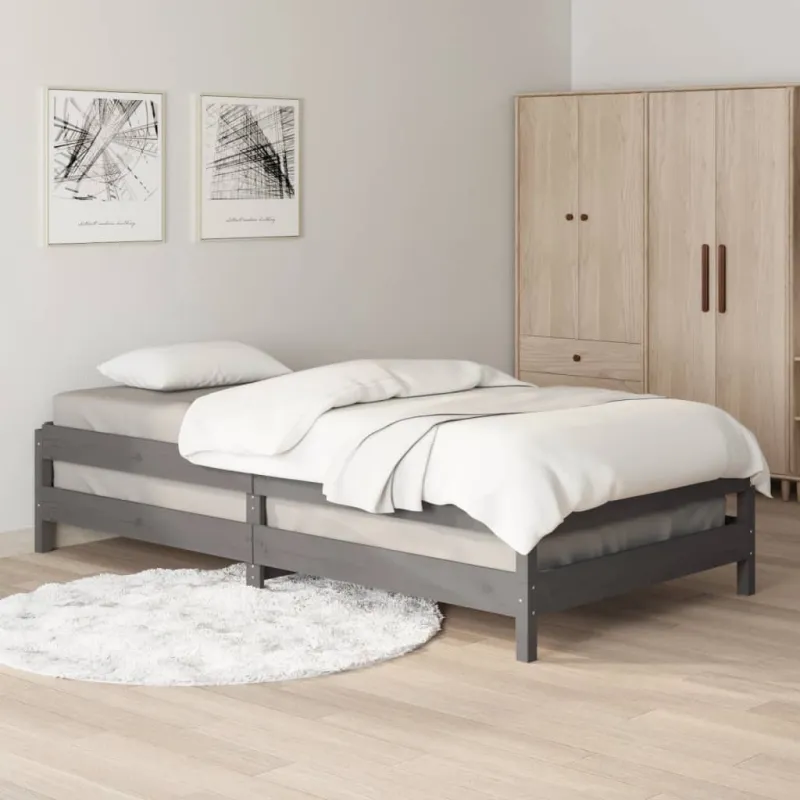 Sudedama lova, pilka, 75x190cm, pušies medienos masyvas