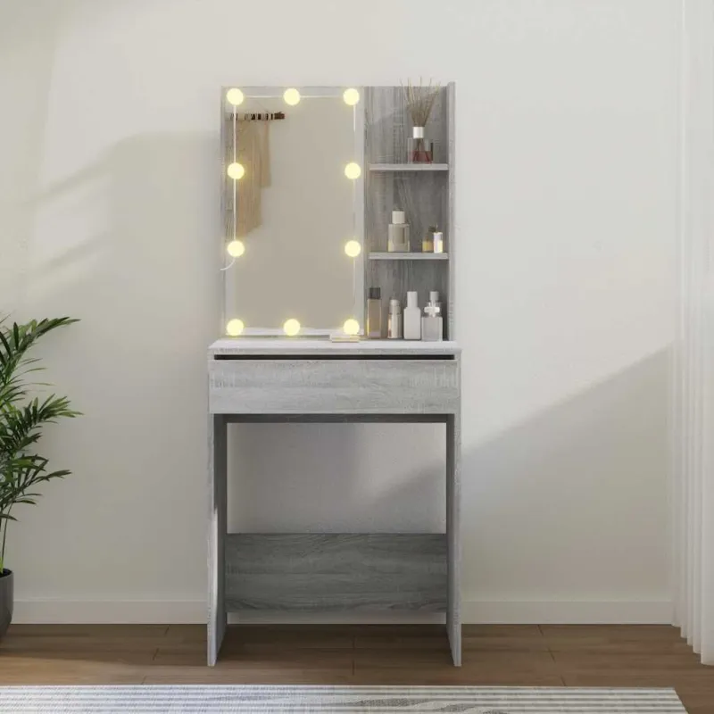 Kosmetinis staliukas su LED, pilkas ąžuolo, 60x40x140cm