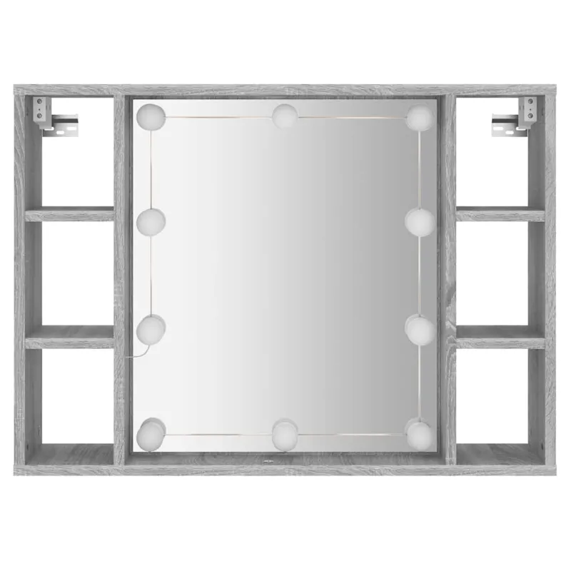 Veidrodinė spintelė su LED apšvietimu, pilka ąžuolo, 76x15x55cm