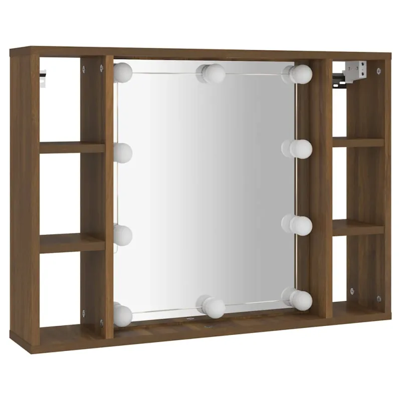 Veidrodinė spintelė su LED apšvietimu, ruda ąžuolo, 76x15x55cm