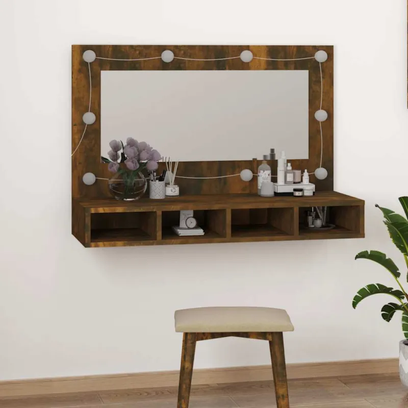 Veidrodinė spintelė su LED, dūminio ąžuolo, 90x31,5x62cm