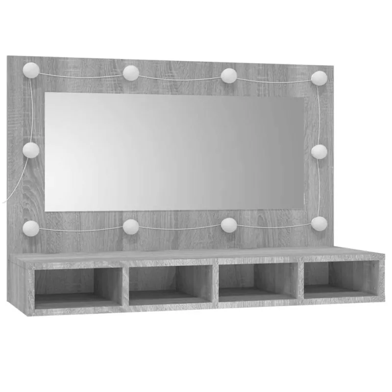 Veidrodinė spintelė su LED, pilka ąžuolo, 90x31,5x62 cm