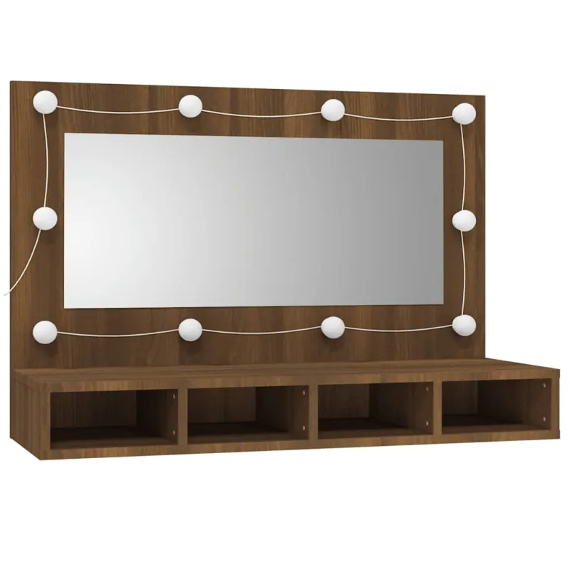 Veidrodinė spintelė su LED, ruda ąžuolo, 90x31,5x62 cm