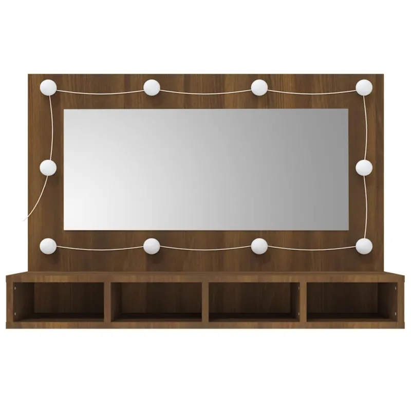 Veidrodinė spintelė su LED, ruda ąžuolo, 90x31,5x62 cm