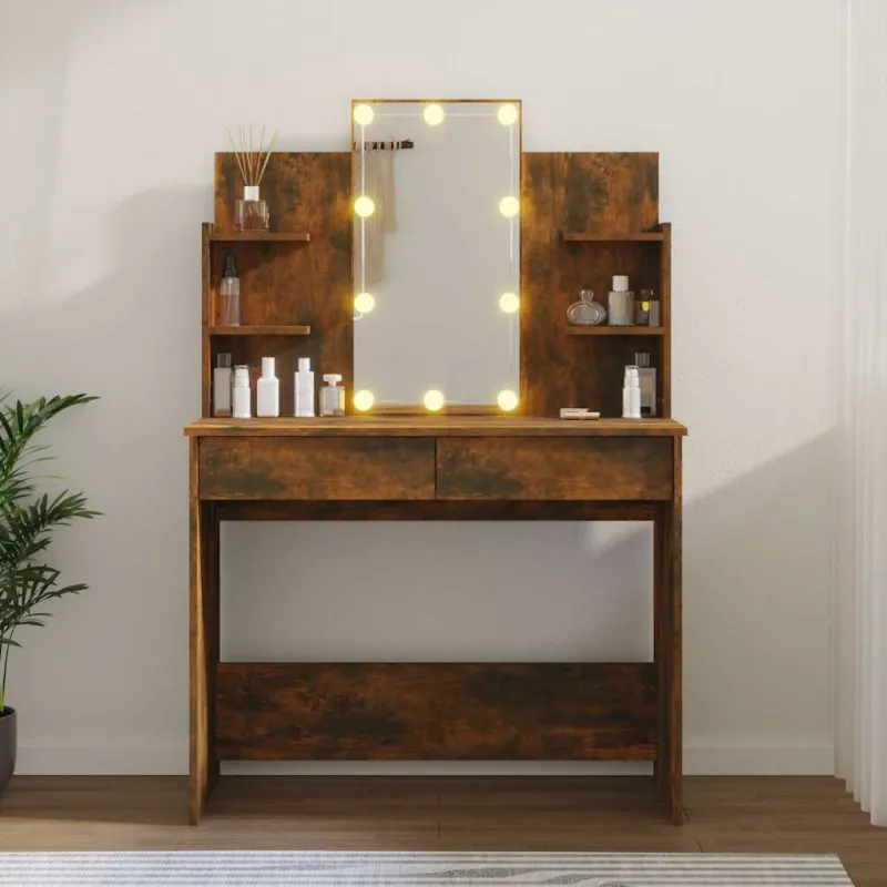 Kosmetinis staliukas su LED, dūminio ąžuolo, 96x40x142cm