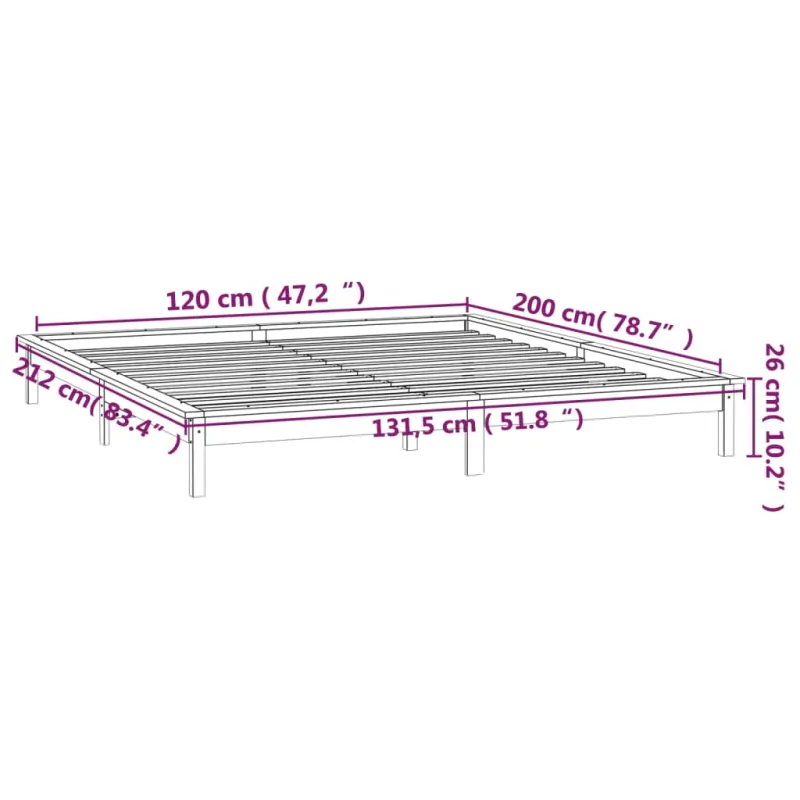 Lovos rėmas su LED, baltos spalvos, 120x200cm, medienos masyvas