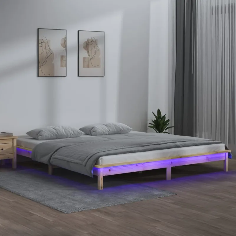 Lovos rėmas su LED, 140x200cm, medienos masyvas