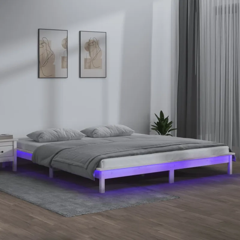 Lovos rėmas su LED, baltas, 150x200cm, mediena, didelis