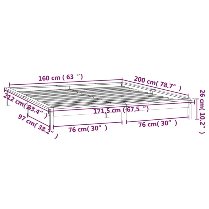Lovos rėmas su LED, medaus rudas, 160x200cm, medienos masyvas