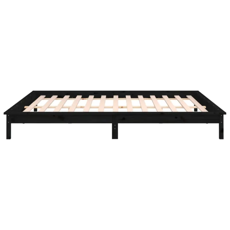 Lovos rėmas su LED, juodos spalvos, 200x200cm, medienos masyvas