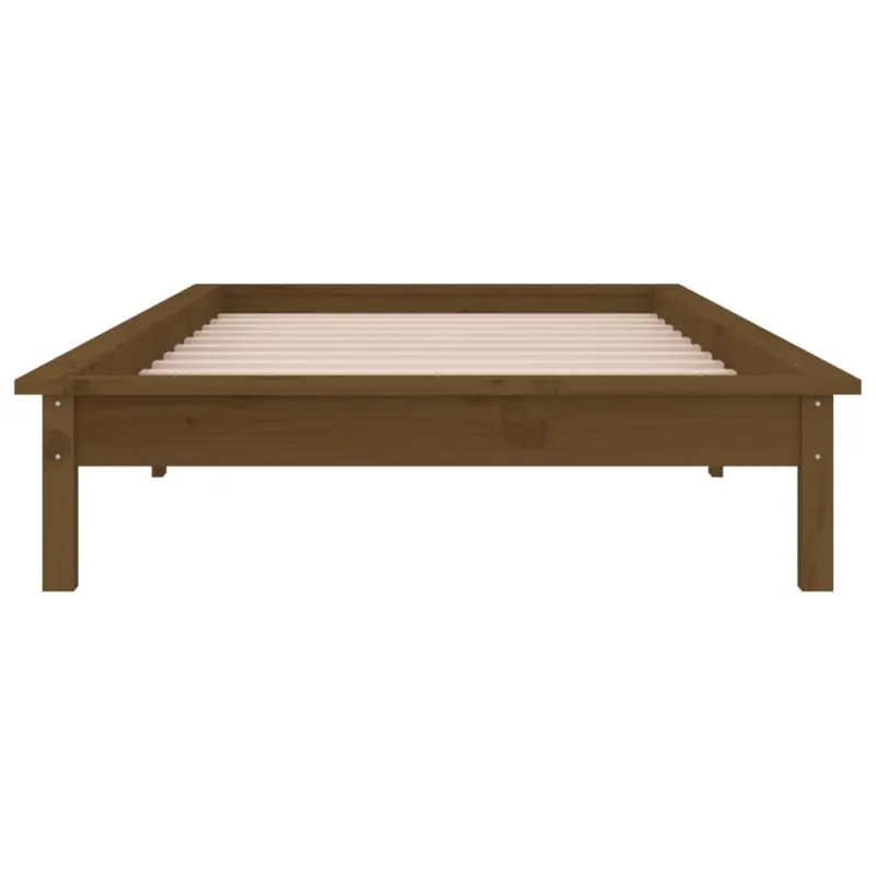 Lovos rėmas su LED, medaus rudas, 75x190cm, mediena, vienvietis