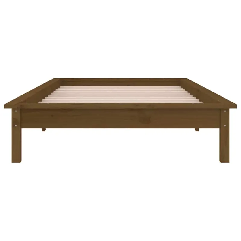 Lovos rėmas su LED, medaus rudas, 90x190cm, mediena, vienvietis
