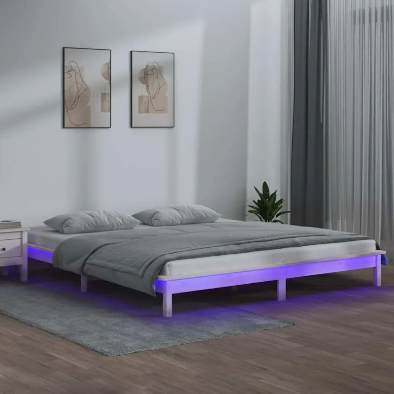 Lovos rėmas su LED, baltas, 120x190cm, mediena, dvivietis