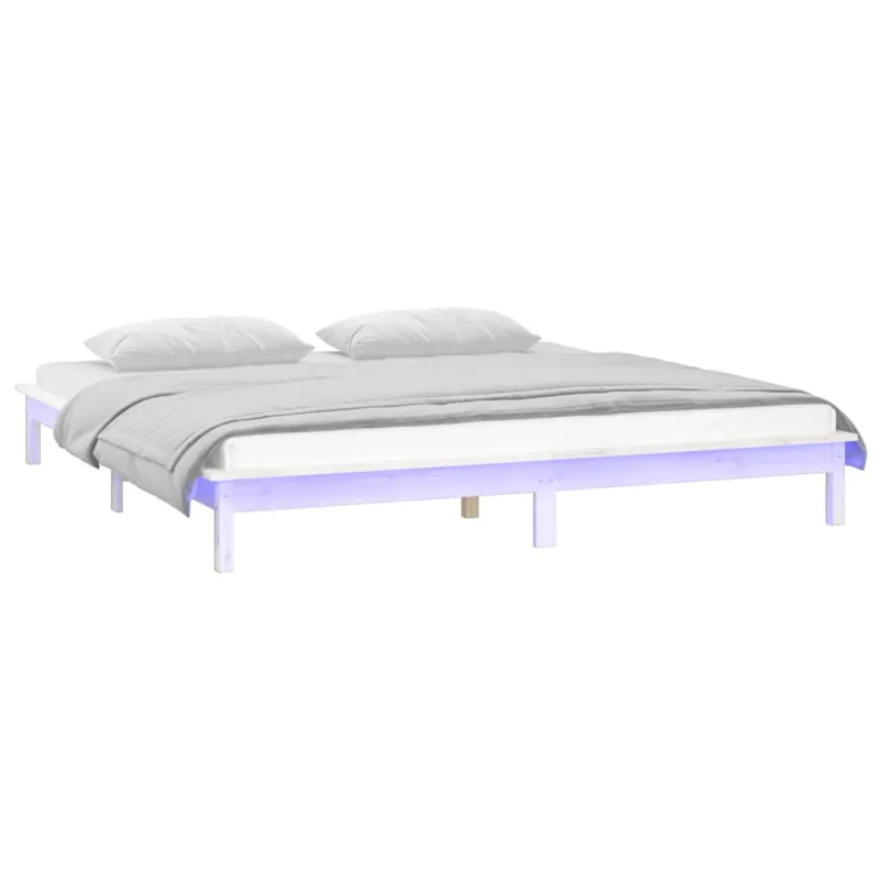 Lovos rėmas su LED, baltas, 120x190cm, mediena, dvivietis