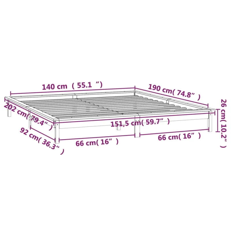 Lovos rėmas su LED, 140x190cm, medienos masyvas