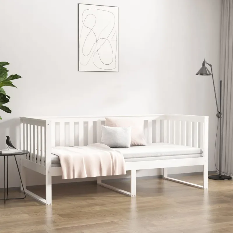 Dieninė lova be čiužinio Balta 100x200 cm medžio masyvo pušis