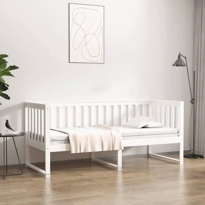 Dieninė lova be čiužinio Balta 75x190 cm medžio masyvo pušis