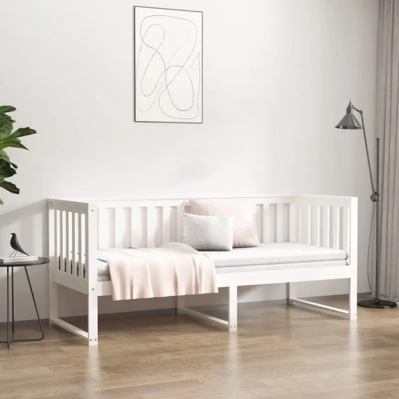 Dieninė lova be čiužinio Balta 75x190 cm medžio masyvo pušis