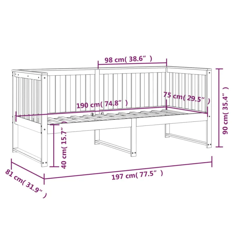 Dieninė lova be čiužinio Balta 75x190 cm medžio masyvo pušis
