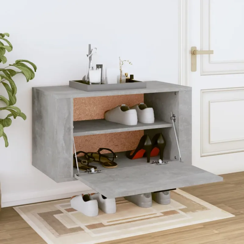 Sieninė spintelė batams, betono pilka, 70x35x38cm, mediena