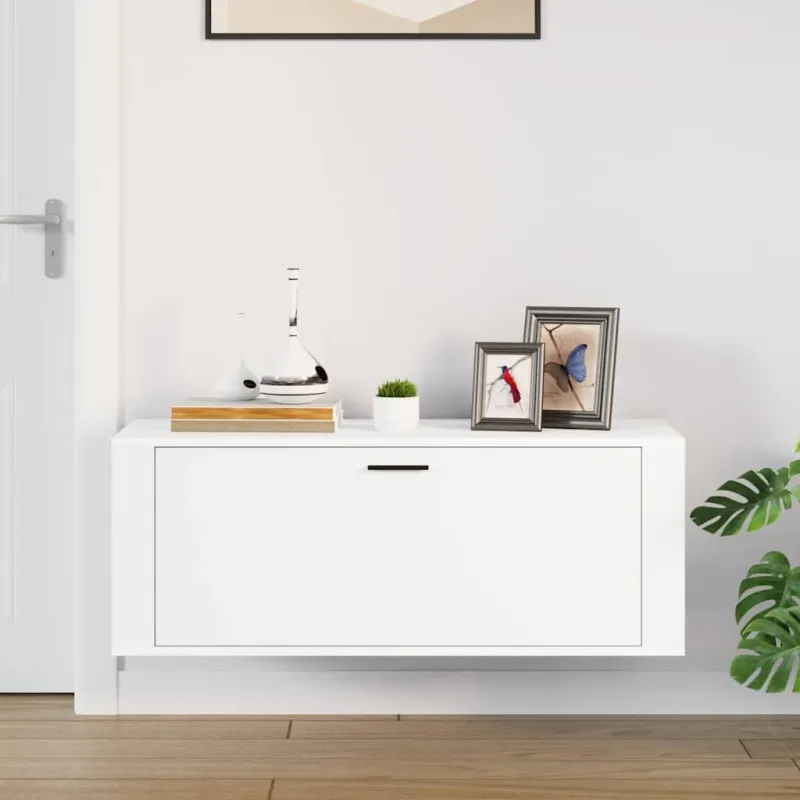 Sieninė spintelė batams, balta, 100x35x38cm, apdirbta mediena