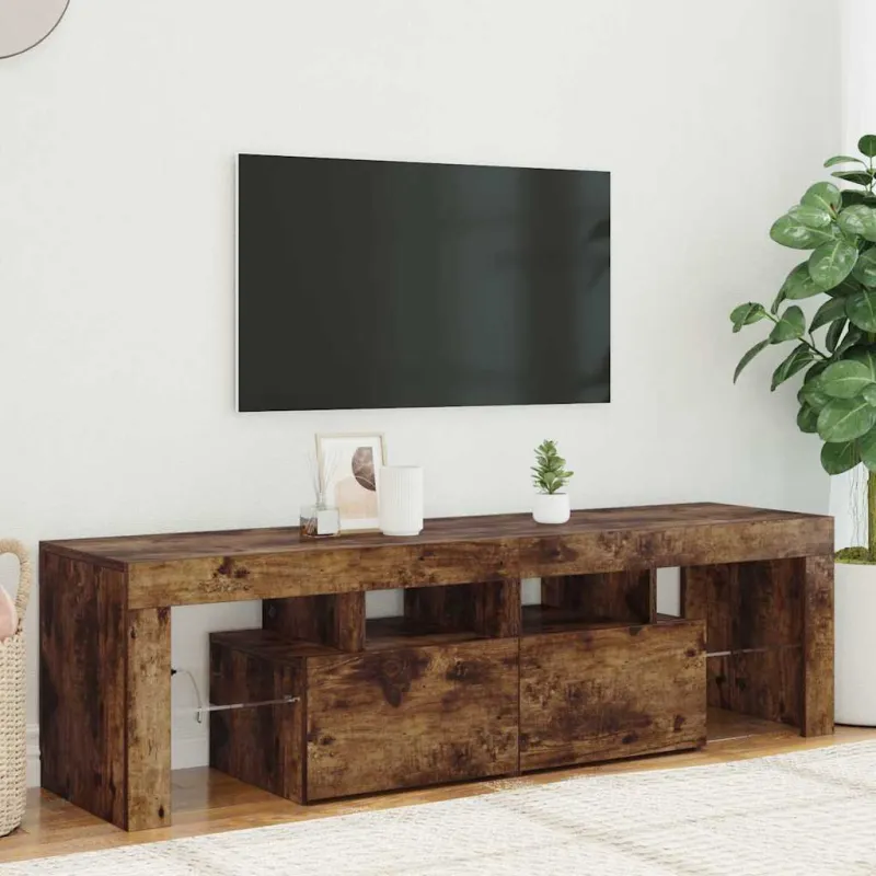 Televizoriaus spintelė su LED, dūminio ąžuolo, 140x36,5x40cm