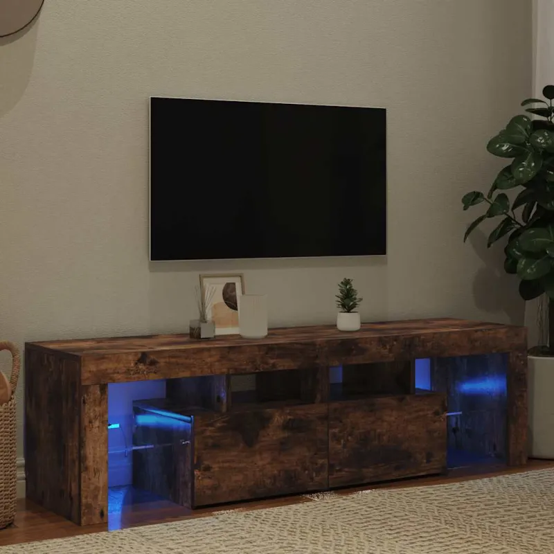 Televizoriaus spintelė su LED, dūminio ąžuolo, 140x36,5x40cm