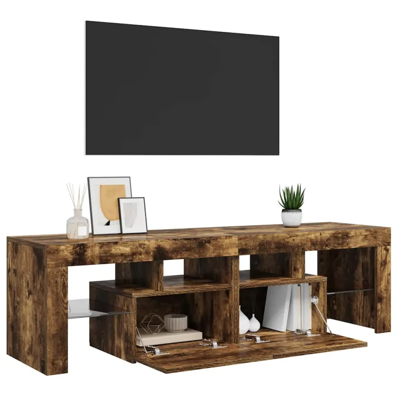 Televizoriaus spintelė su LED, dūminio ąžuolo, 140x36,5x40cm