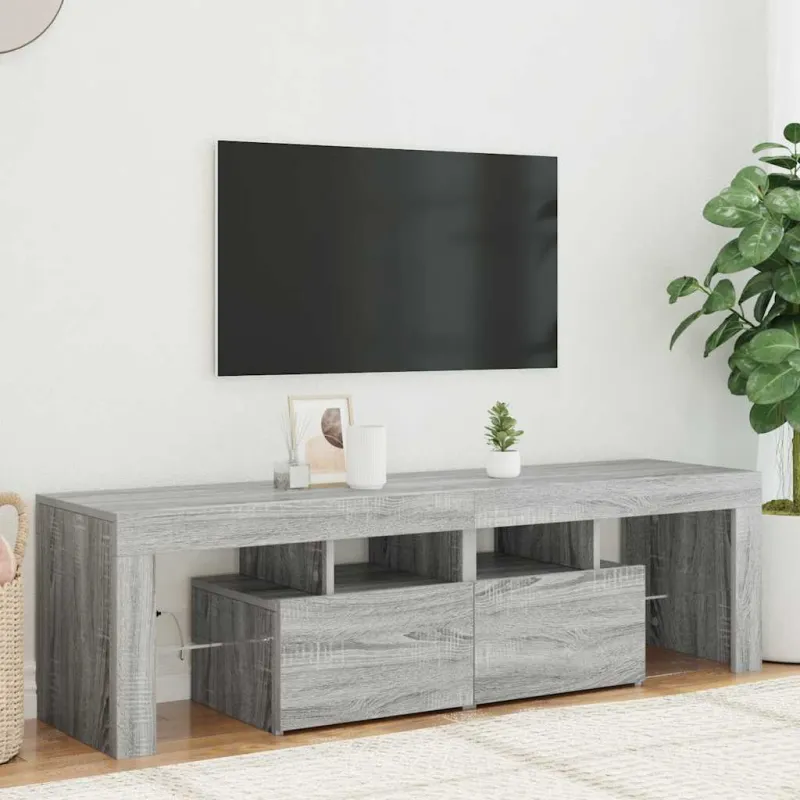 Televizoriaus spintelė su LED, pilka ąžuolo, 140x36,5x40cm
