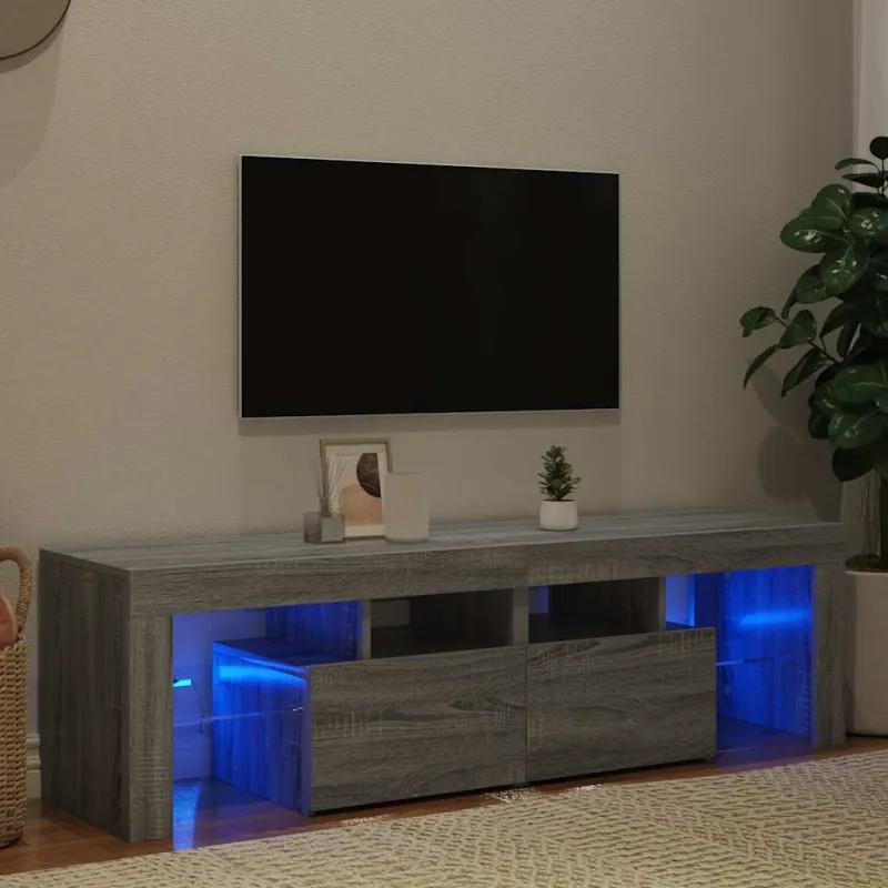 Televizoriaus spintelė su LED, pilka ąžuolo, 140x36,5x40cm