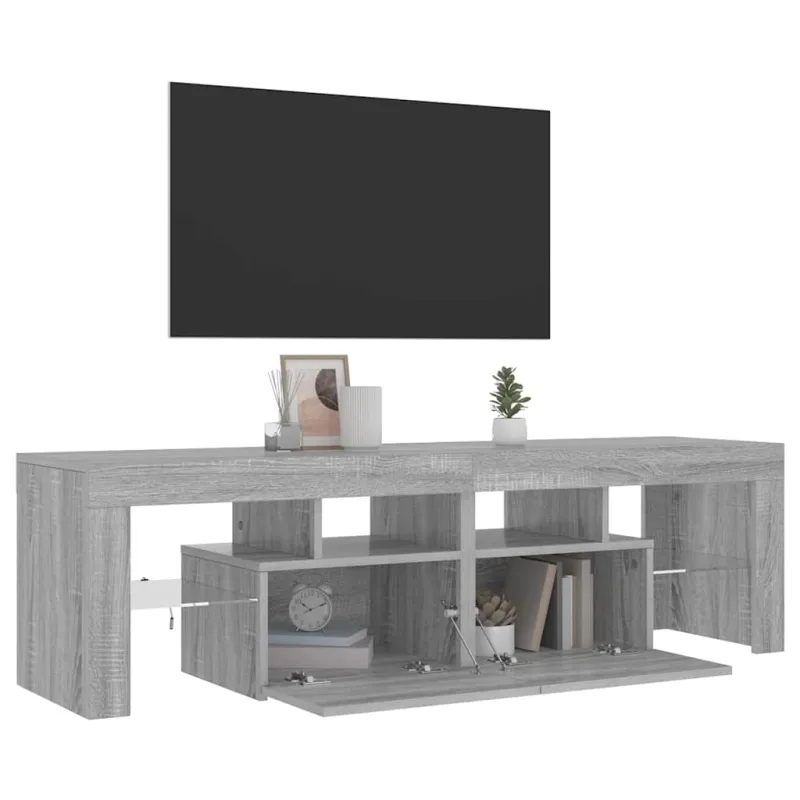 Televizoriaus spintelė su LED, pilka ąžuolo, 140x36,5x40cm