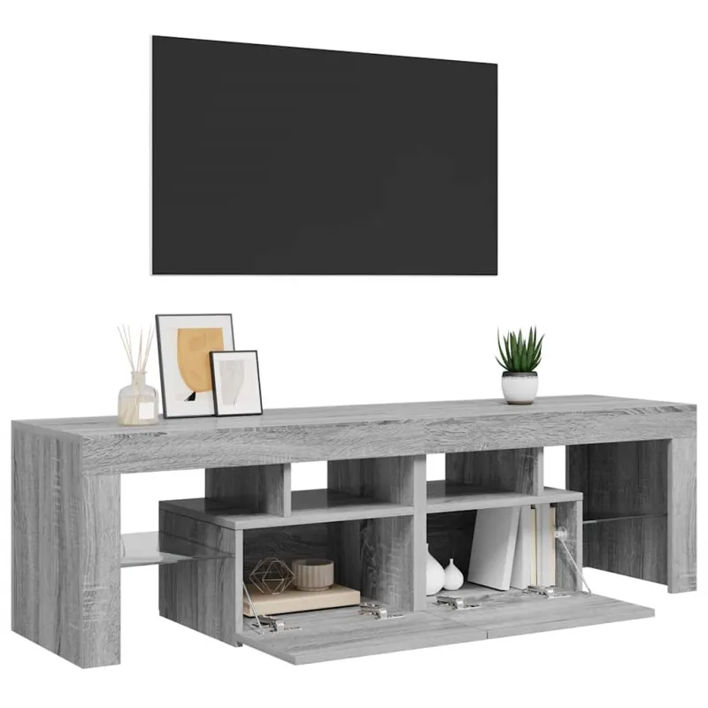 Televizoriaus spintelė su LED, pilka ąžuolo, 140x36,5x40cm