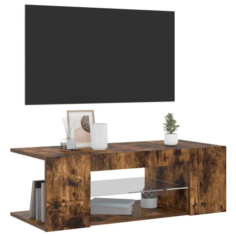 TV spintelė su LED apšvietimu, dūminio ąžuolo, 90x39x30cm