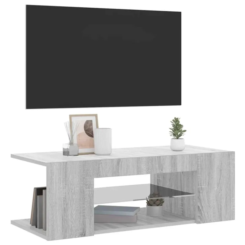 Televizoriaus spintelė su LED, pilka ąžuolo, 90x39x30cm