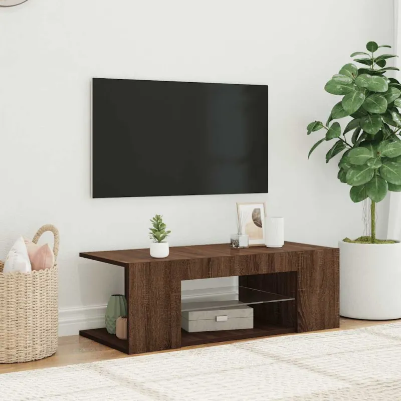 Televizoriaus spintelė su LED, ruda ąžuolo, 90x39x30cm