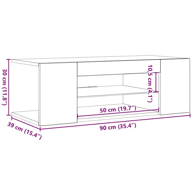 Televizoriaus spintelė su LED, ruda ąžuolo, 90x39x30cm