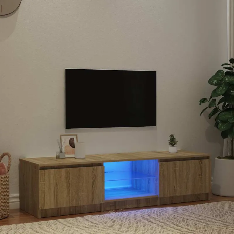 Televizoriaus spintelė su LED, dūminio ąžuolo, 140x40x36cm
