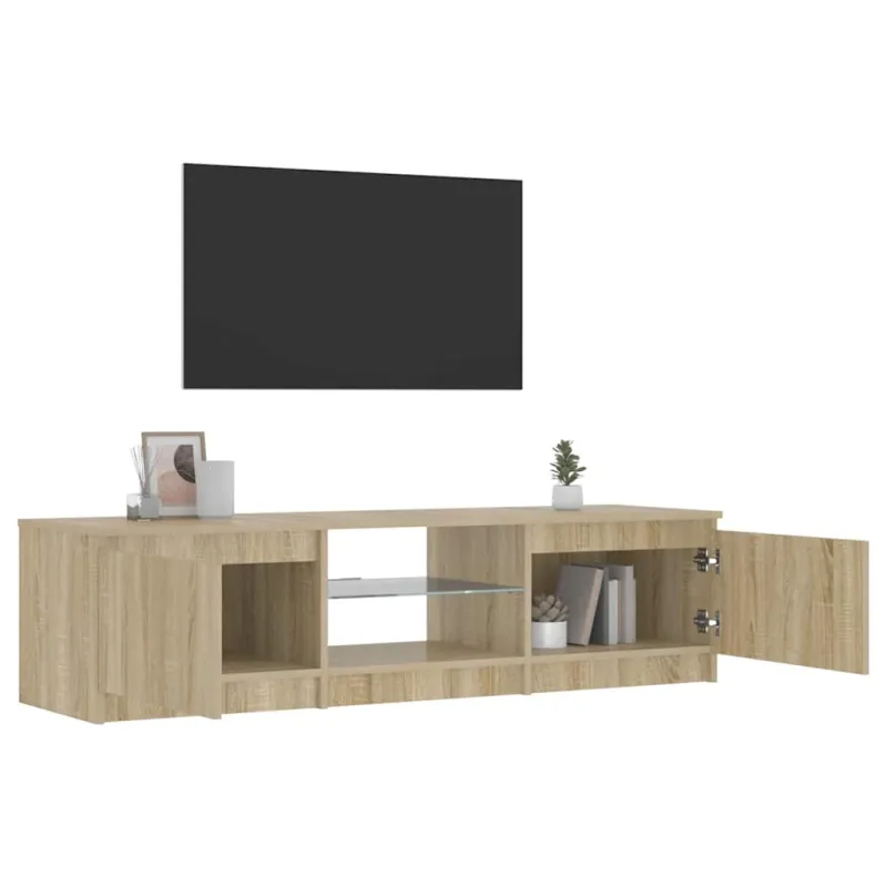 Televizoriaus spintelė su LED, dūminio ąžuolo, 140x40x36cm