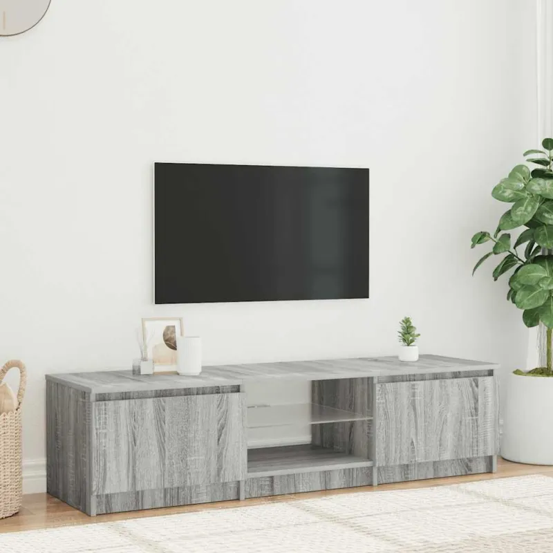 Televizoriaus spintelė su LED, pilka ąžuolo, 140x40x36cm