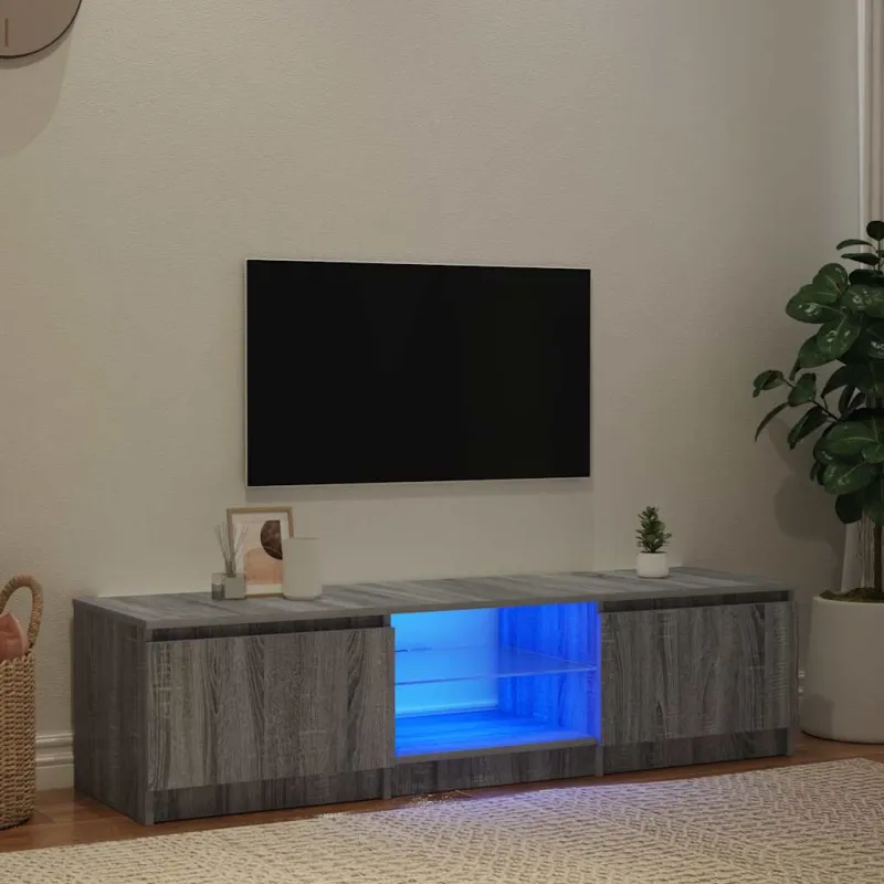 Televizoriaus spintelė su LED, pilka ąžuolo, 140x40x36cm