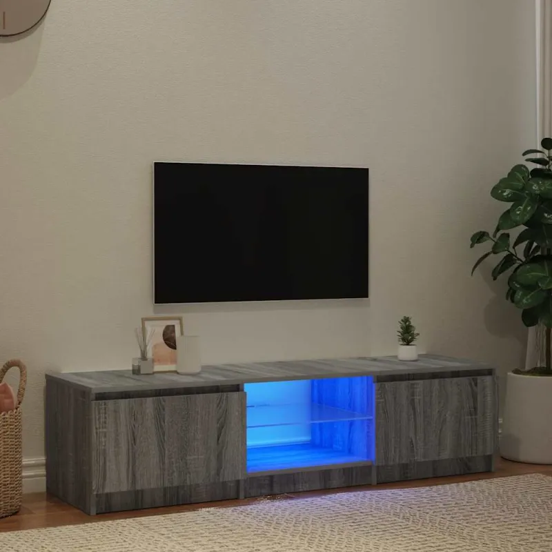 Televizoriaus spintelė su LED, pilka ąžuolo, 140x40x36cm
