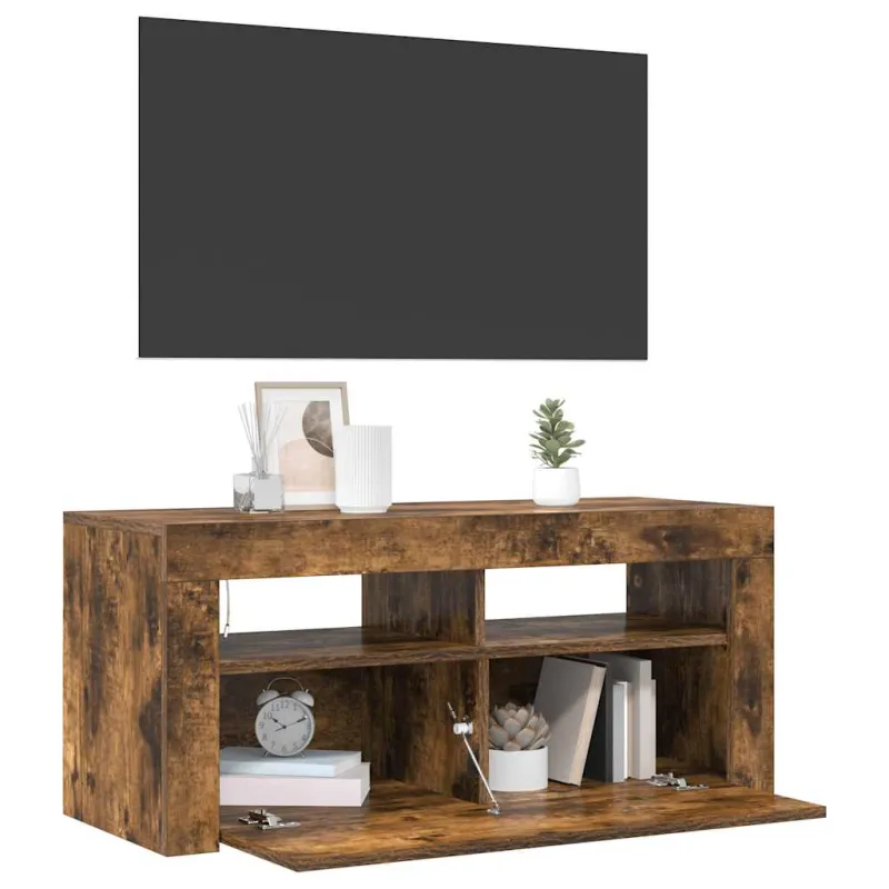 TV spintelė su LED apšvietimu, dūminio ąžuolo, 90x35x40cm