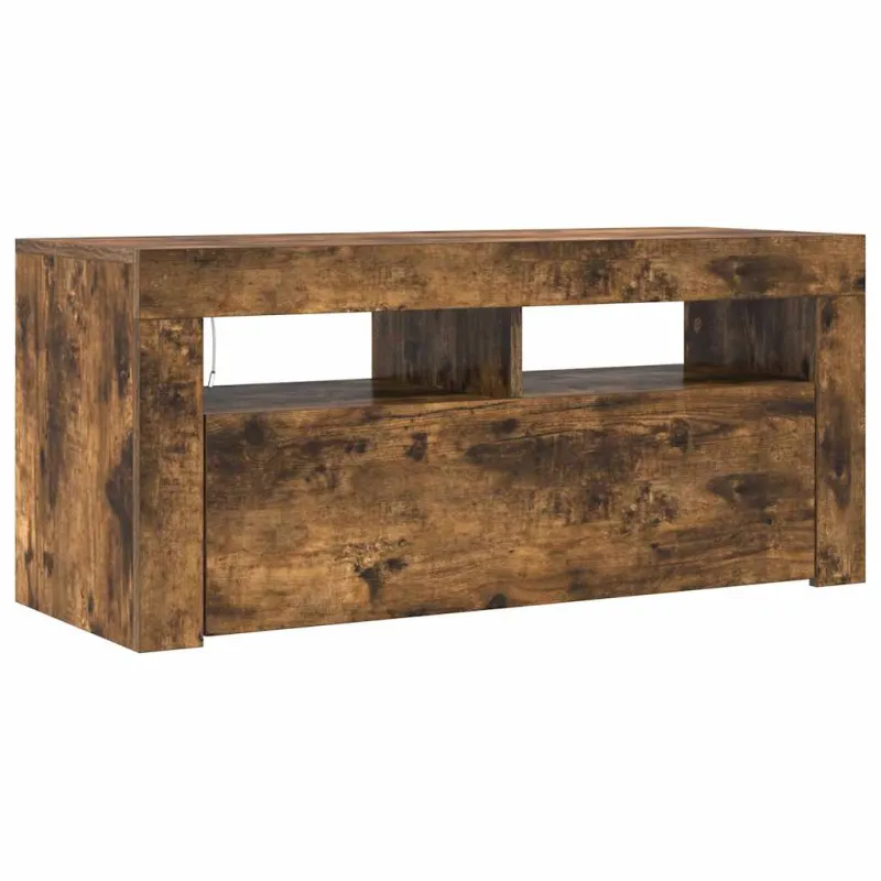 TV spintelė su LED apšvietimu, dūminio ąžuolo, 90x35x40cm
