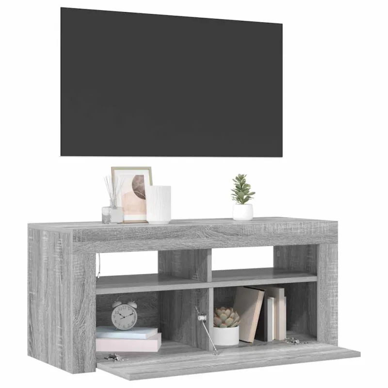TV spintelė su LED apšvietimu, pilka ąžuolo, 90x35x40cm