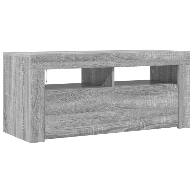 TV spintelė su LED apšvietimu, pilka ąžuolo, 90x35x40cm
